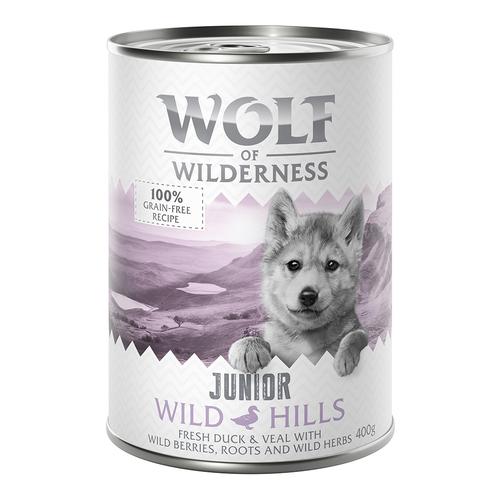 24 x 400g Junior Wild Hills Ente Wolf of Wilderness getreidefreies Hundefutter nass