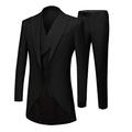 Men's Black 3PC Long Tailcoat Suit Notch Lapel One Button Wedding Suits Groom Tuxedos Black 50 Chest / 44 Waist