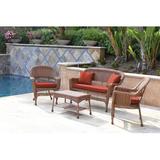 August Grove® Cecilton 4 Piece Rattan Sofa Seating Group w/ Cushions Synthetic Wicker/All - Weather Wicker/Wicker/Rattan in Red | Outdoor Furniture | Wayfair