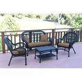 August Grove® Mangum 4 Piece Sofa Set w/ Cushions Synthetic Wicker/All - Weather Wicker/Wicker/Rattan in Black/Brown | Outdoor Furniture | Wayfair