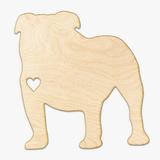 Ebern Designs Heart Cut English Bulldog Wood Sign Wall Décor in Brown/Gray/Yellow | 24 H x 23.25 W x 0.25 D in | Wayfair EBND3373 39317514