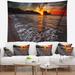East Urban Home Polyester Seashore Sandy Beach w/ Lovely Waves Tapestry w/ Hanging Accessories Included Polyester in Black | 78 H x 92 W in | Wayfair