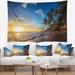 East Urban Home Polyester Seashore Paradise Tropical Island Beach Sunrise Tapestry w/ Hanging Accessories Included Metal in Black | Wayfair