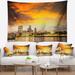 East Urban Home Polyester Cityscape Financial District of London at Twilight Tapestry w/ Hanging Accessories Included Metal in Brown/Orange | Wayfair