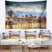 East Urban Home Cityscape Brooklyn Bridge w/ Night Illumination Tapestry w/ Hanging Accessories Included in Yellow | 50 H x 60 W in | Wayfair