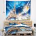 East Urban Home Cityscape Beautiful View of Eiffel Tower Under Fiery Sky Tapestry w/ Hanging Accessories Included in Black | Wayfair