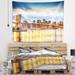 East Urban Home Polyester Cityscape Brooklyn Bridge w/ Night Illumination Tapestry w/ Hanging Accessories Included Metal in Yellow | Wayfair