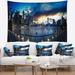 East Urban Home Cityscape View from Marina Bay Sands Panorama Tapestry w/ Hanging Accessories Included in Black/Blue | 78 H x 92 W in | Wayfair