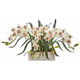 Gracie Oaks Cymbidium Orchid Floral Arrangement in Vase Polyester/Faux Silk/Plastic/Fabric in Pink/White | 15 H x 35 W x 13 D in | Wayfair