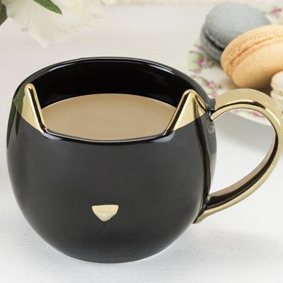 Pinky Up Chloe Cat Mug Ceramic in Black/Brown/Yellow, Size 3.75 H in | Wayfair 5386