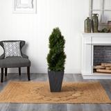 17 Stories 4ft. Cypress Double Spiral Topiary Artificial Tree in Slate Planter UV Resistant (Indoor/Outdoor) Silk/Ceramic/Plastic | Wayfair