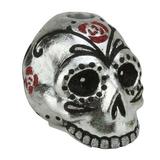 The Holiday Aisle® 4.5" Silver & Black Glittered Skull Head Halloween Taper Candle Holder, Resin in Black/Gray | 4 H x 3 W x 4.5 D in | Wayfair