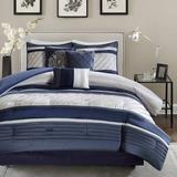 Madison Park Blaire Queen 7 Piece Comforter Set in Navy - Olliix MP10-4517