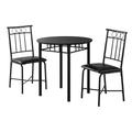 "Dining Table Set / 3Pcs Set / Small / 30"" Round / Kitchen / Metal / Laminate / Black / Contemporary / Modern - Monarch Specialties I 1013"