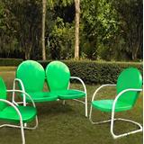 Griffith 3Pc Outdoor Metal Conversation Set Kelly Green Gloss - Loveseat, 2 Chairs - Crosley KO10002GR