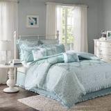 Madison Park Mindy King 9 Piece Cotton Percale Comforter Set in Aqua - Olliix MP10-3632