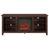 "58"" Wood Fireplace Media TV Stand Console in Traditional Brown - Walker Edison W58FP18TB"