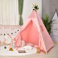 Triclicks Kids Teepee Play Tent - Indian Wigwam Children Tipi Play House - 100% Cotton Canvas Princess Girls Tent for Indoor and Outdoor (Pink Style B)