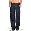 Glamour Outfitters Dark Wash Wide Leg Denim Cargo Pants Combat Jeans - Indigo (10)