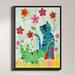 DiaNoche Designs 'Retro Cats' Framed Painting Print on Canvas in Green/Blue/Red/Pink Canvas in Blue/Green/Pink | 17.75 H x 13.75 W x 1 D in | Wayfair