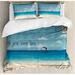 East Urban Home Postcard Nostalgic Tropical Summer Backdrop on Vintage Card Stamp Travel Print Duvet Cover Set Microfiber in Blue | Queen | Wayfair