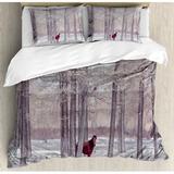 East Urban Home Equestrian Lonely Horse in Forest Stands Behind Leafless Trees Winter Snowy Panorama Duvet Cover Set Microfiber in Gray | Wayfair