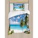 East Urban Home Bottom Bay Barbados Beach Tropical Palms Ocean Holiday Paradise Coast Charm Picture Duvet Cover Set Microfiber in Blue/Green | Wayfair