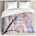 East Urban Home Spring Floral Tree Branches Cherry Blossom Petals Buds Flourishing Nature Landscape Duvet Cover Set Microfiber | Wayfair