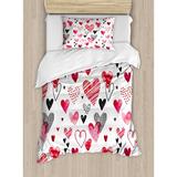 East Urban Home Valentine Different Types of Heart Shapes Romance in Love Theme Watercolor Striped Art Duvet Cover Set Microfiber | Wayfair