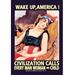 Buyenlarge Wake Up, America by James Montgomery Flagg Vintage Advertisement in Brown/Orange | 66 H x 44 W x 1.5 D in | Wayfair 0-587-00158-5C4466