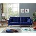 Mercer41 Gladeview 75.6" Velvet Square Arm Sleeper Sofa Bed Wood/Velvet in Blue | 16.2 H x 75.6 W x 29.5 D in | Wayfair