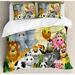 Ambesonne Cute Animals in Jungle Elephant Giraffe Panda Bear Pig Lion Hippo Rhino Cartoon Duvet Cover Set Microfiber | Queen | Wayfair