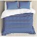 Ambesonne Yacht Navy Themed Rope Stripe Pattern on Background Duvet Cover Set Microfiber in Blue/White | Queen | Wayfair nev_23144_queen
