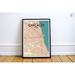 OurPoster.com 'Chicago City Map' Graphic Art Print Poster in Tricolor Paper in Blue/Red/Yellow | 27.56 H x 19.69 W x 0.05 D in | Wayfair