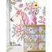 Bungalow Rose Ohlone Removable Lovely Seamless Flowers Unicorn 8.33' L x 100" W Peel & Stick Wallpaper Roll Vinyl in Pink | 100 W in | Wayfair