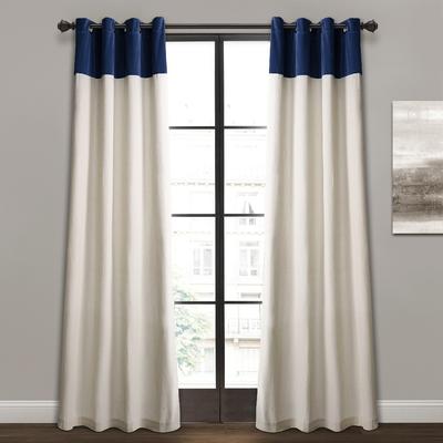 Milo Linen Window Curtain Panels Navy/Off White 52X84 Set - Lush Decor 16T003317
