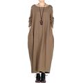 Vogstyle Women's Round Neckline Long Sleeve Baggy Dress with Pocket (XX-Large, Style 3-Long Sleeve Light Coffee)