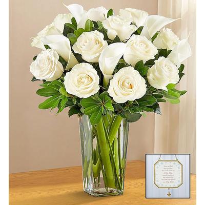 1-800-Flowers Flower Delivery White Rose & Calla Lily Bouquet For Sympathy W/ Clear Vase & Suncatcher