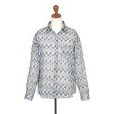 Ikat Stories,'India Ikat Print Blue Cotton Men's Shirt with Long Sleeves'