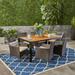 Gracie Oaks Montero Outdoor 7 Dining Set w/ Cushions Wood/Wicker/Rattan in Black/Brown/White | 30 H x 59.25 W x 35.5 D in | Wayfair