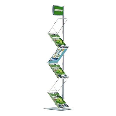 update displays Bodenprospektständer »Zick-Zack« 6x A4 einbeinig mit Topschild silber, 42x170x4.1 cm