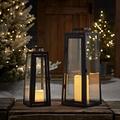 Lights4fun Set of 2 Decorative Black Metal Battery Operated Candle Lanterns with Timer Warm White LED Indoor Outdoor Use 40cm