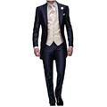 Men's Navy Blue Groom Tuxedos 3 PC Tailcoat Notch Lapel Wedding Suits Men Suit Navy 52 Chest / 46 Waist