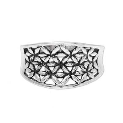 Floral Lattice,'Openwork Pattern Sterling Silver Band Ring from India'