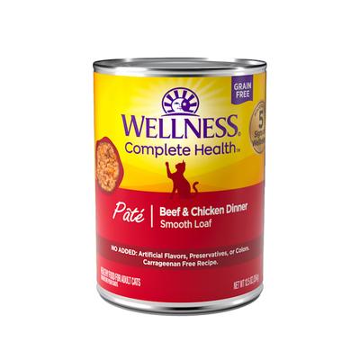 Wellness Complete Health Natural Grain Free Beef & Chicken Pate Wet Cat Food, 12 oz., Case of 12