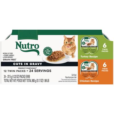 Nutro Cuts in Gravy Multipack Trays Turkey Recipe and Chicken Recipe Wet Cat Food, 2.64 oz. Count of 12