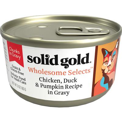 Solid Gold Wholesome Selects Chicken, Duck & Pumpkin in Gravy Holistic Grain Free Canned Adult Cat Food, 3 oz., Case of 12