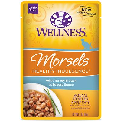Wellness Healthy Indulgence Natural Grain Free Morsels with Turkey & Duck in Savory Sauce Wet Cat Food, 3 oz., Case of 12