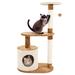 3 Level Cat Tree Condo with Scratching Posts in Brown, 37.5" H, Brown / Tan