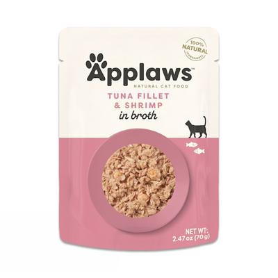 Applaws Natural Grain Free Tuna Fillet with Pacific Shrimp in Broth Wet Cat Food, 2.47 oz., Case of 12